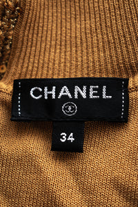 CHANEL 19PF Gold Metallic Sequin Embellishments Cashmere Knit Dress 34 36 シャネル ゴールド スパンコール カシミヤ ニット ワンピース 即発