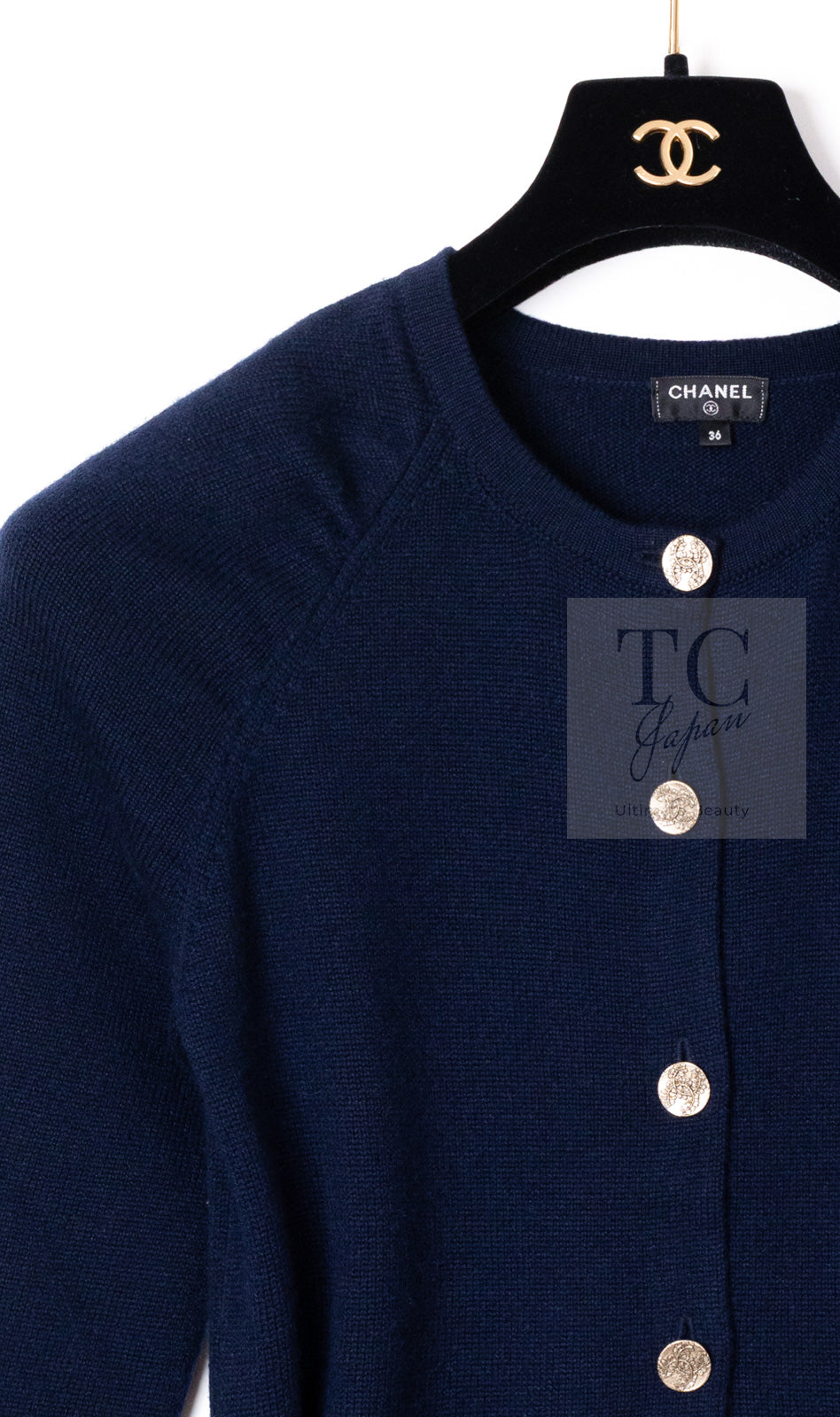 CHANEL 18C Dark Navy Cashmere Long Knit Cardigan Dress 36 シャネル ダーク ネイビー カシミア ロング ニット カーディガン ワンピース 即発