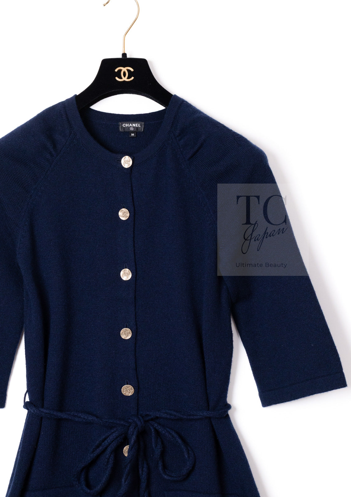CHANEL 18C Dark Navy Cashmere Long Knit Cardigan Dress 36 シャネル ダーク ネイビー カシミア ロング ニット カーディガン ワンピース 即発