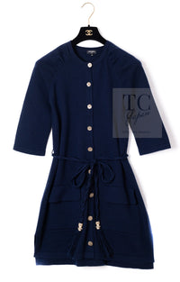CHANEL 18C Dark Navy Cashmere Long Knit Cardigan Dress 36 シャネル ダーク ネイビー カシミア ロング ニット カーディガン ワンピース 即発