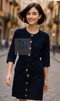 CHANEL 18C Dark Navy Cashmere Long Knit Cardigan Dress 36 シャネル ダーク ネイビー カシミア ロング ニット カーディガン ワンピース 即発
