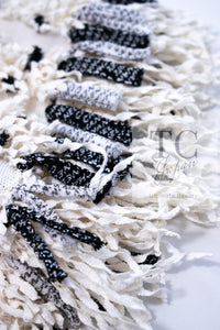 CHANEL 18P Ivory Black Logo Ribbon Fringe CC Mini Dress Tops 34 シャネル アイボリー ブラック ロゴ リボン フリンジ CC ミニ ワンピース トップス 即発