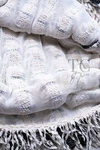 CHANEL 18P Ivory Black Logo Ribbon Fringe CC Mini Dress Tops 34 シャネル アイボリー ブラック ロゴ リボン フリンジ CC ミニ ワンピース トップス 即発