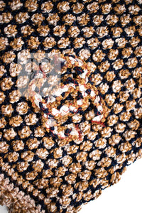 CHANEL 11S Champagne Gold Navy CC Logo Knit Dress 40 シャネル シャンパン ゴールド ネイビー ココマーク 女優の ニット ワンピース 即発