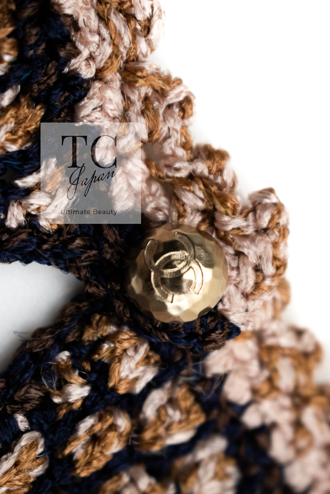 CHANEL 11S Champagne Gold Navy CC Logo Knit Dress 40 シャネル シャンパン ゴールド ネイビー ココマーク 女優の ニット ワンピース 即発