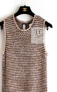 CHANEL 11S Champagne Gold Navy CC Logo Knit Dress 40 シャネル シャンパン ゴールド ネイビー ココマーク 女優の ニット ワンピース 即発