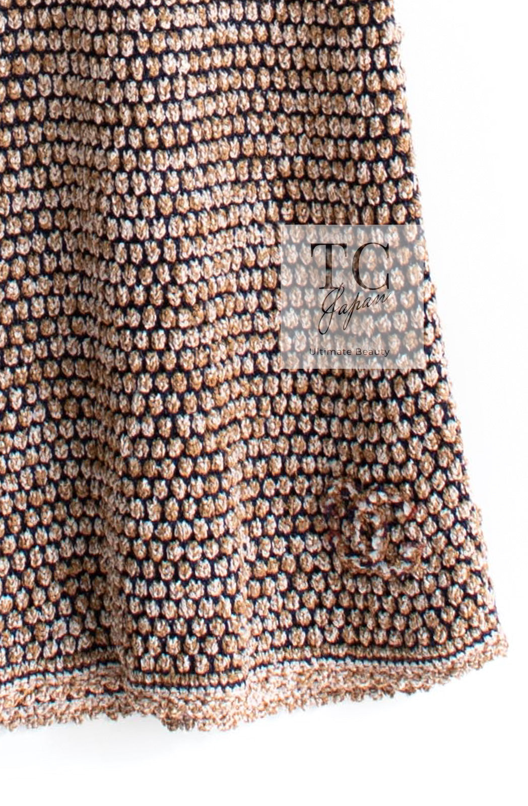 CHANEL 11S Champagne Gold Navy CC Logo Knit Dress 40 シャネル シャンパン ゴールド ネイビー ココマーク 女優の ニット ワンピース 即発