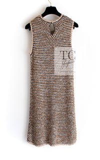 CHANEL 11S Champagne Gold Navy CC Logo Knit Dress 40 シャネル シャンパン ゴールド ネイビー ココマーク 女優の ニット ワンピース 即発