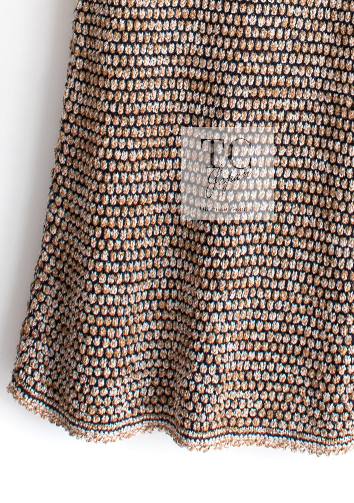 CHANEL 11S Champagne Gold Navy CC Logo Knit Dress 40 シャネル シャンパン ゴールド ネイビー ココマーク 女優の ニット ワンピース 即発