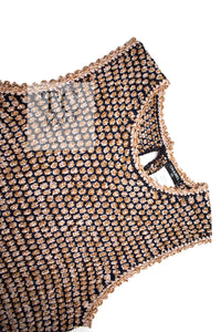 CHANEL 11S Champagne Gold Navy CC Logo Knit Dress 40 シャネル シャンパン ゴールド ネイビー ココマーク 女優の ニット ワンピース 即発