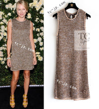 CHANEL 11S Champagne Gold Navy CC Logo Knit Dress 40 シャネル シャンパン ゴールド ネイビー ココマーク 女優の ニット ワンピース 即発