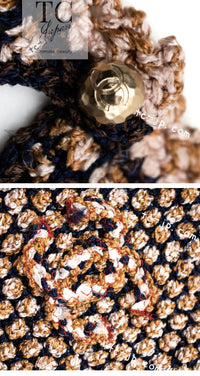 CHANEL 11S Champagne Gold Navy CC Logo Knit Dress 40 シャネル シャンパン ゴールド ネイビー ココマーク 女優の ニット ワンピース 即発