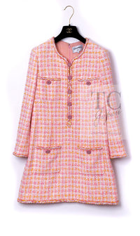 CHANEL 19C Pink Orange CC Logo Buttons Sequin Embellishments Dress 42 44 シャネル ピンク オレンジ ココボタン スパンコール ワンピース 即発