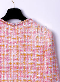 CHANEL 19C Pink Orange CC Logo Buttons Sequin Embellishments Dress 42 44 シャネル ピンク オレンジ ココボタン スパンコール ワンピース 即発