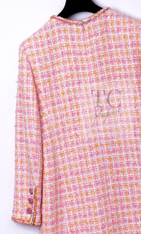 CHANEL 19C Pink Orange CC Logo Buttons Sequin Embellishments Dress 42 44 シャネル ピンク オレンジ ココボタン スパンコール ワンピース 即発