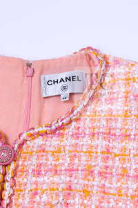 CHANEL 19C Pink Orange CC Logo Buttons Sequin Embellishments Dress 42 44 シャネル ピンク オレンジ ココボタン スパンコール ワンピース 即発