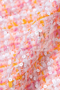 CHANEL 19C Pink Orange CC Logo Buttons Sequin Embellishments Dress 42 44 シャネル ピンク オレンジ ココボタン スパンコール ワンピース 即発