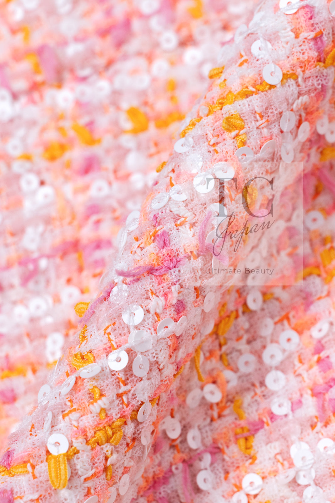 CHANEL 19C Pink Orange CC Logo Buttons Sequin Embellishments Dress 42 44 シャネル ピンク オレンジ ココボタン スパンコール ワンピース 即発