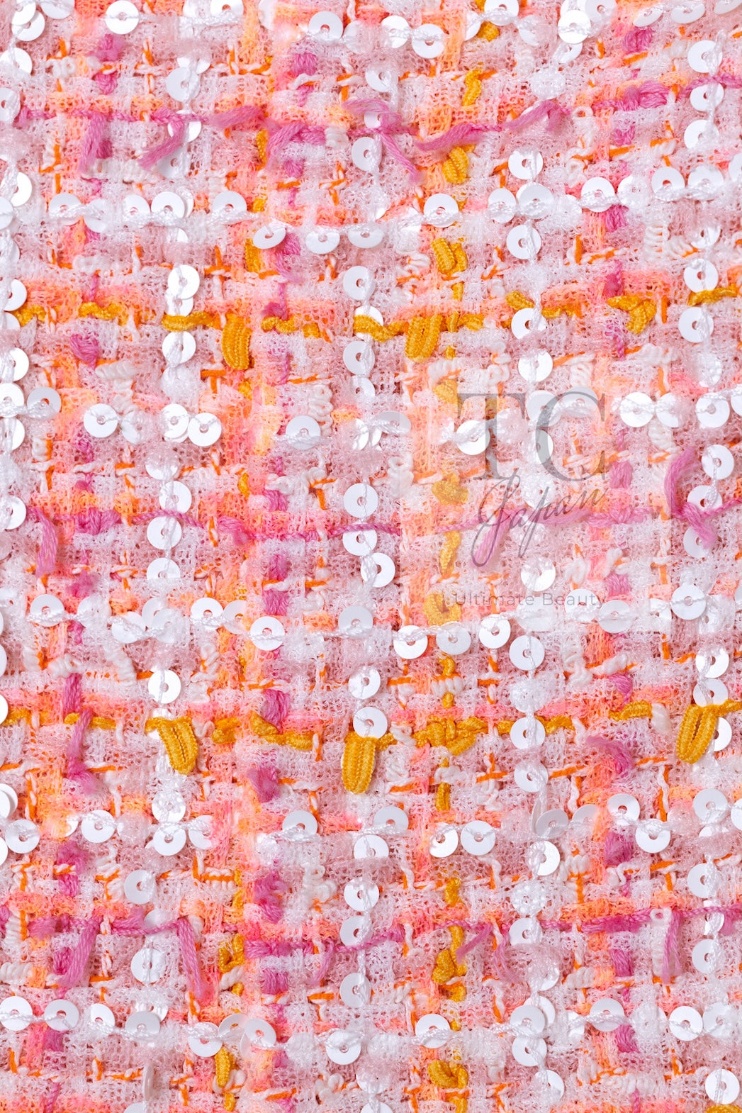 CHANEL 19C Pink Orange CC Logo Buttons Sequin Embellishments Dress 42 44 シャネル ピンク オレンジ ココボタン スパンコール ワンピース 即発