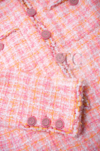 CHANEL 19C Pink Orange CC Logo Buttons Sequin Embellishments Dress 42 44 シャネル ピンク オレンジ ココボタン スパンコール ワンピース 即発