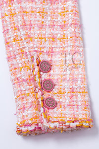 CHANEL 19C Pink Orange CC Logo Buttons Sequin Embellishments Dress 42 44 シャネル ピンク オレンジ ココボタン スパンコール ワンピース 即発