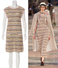 CHANEL 17C Creme Marigold Beige Cotton Stretch Knit Dress 44 シャネル クリーム マリゴールド ベージュ コットン ストレッチ ニット ワンピース 即発