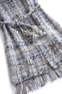 CHANEL 18C Gray Beige Ivory Fringe Tweed Dress 38 シャネル グレー ベージュ アイボリー フリンジ ツイード ワンピース 即発