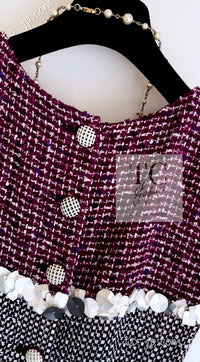 CHANEL 09S Purple Cotton Sequin Trim Wool Tweed Dress 38 シャネル パープル コットン スパンコール トリム ウール ツイード ワンピース 即発