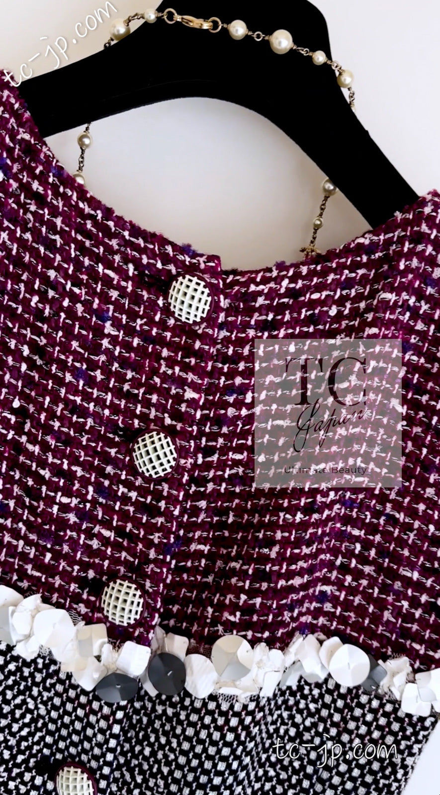 CHANEL 09S Purple Cotton Sequin Trim Wool Tweed Dress 38 シャネル パープル コットン スパンコール トリム ウール ツイード ワンピース 即発