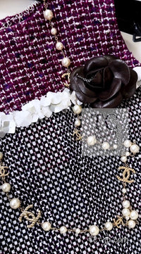CHANEL 09S Purple Cotton Sequin Trim Wool Tweed Dress 38 シャネル パープル コットン スパンコール トリム ウール ツイード ワンピース 即発