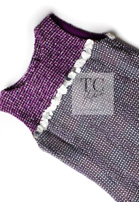 CHANEL 09S Purple Cotton Sequin Trim Wool Tweed Dress 38 シャネル パープル コットン スパンコール トリム ウール ツイード ワンピース 即発