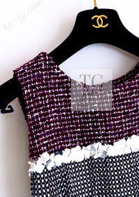 CHANEL 09S Purple Cotton Sequin Trim Wool Tweed Dress 38 シャネル パープル コットン スパンコール トリム ウール ツイード ワンピース 即発