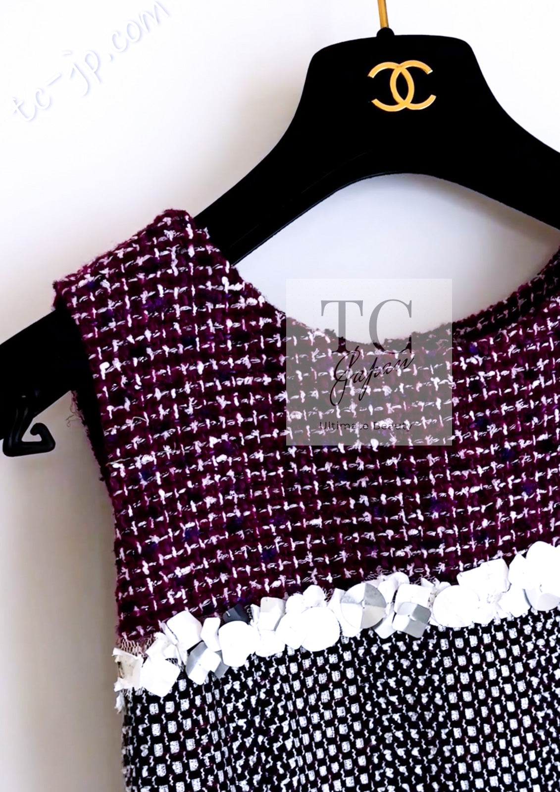 CHANEL 09S Purple Cotton Sequin Trim Wool Tweed Dress 38 シャネル パープル コットン スパンコール トリム ウール ツイード ワンピース 即発