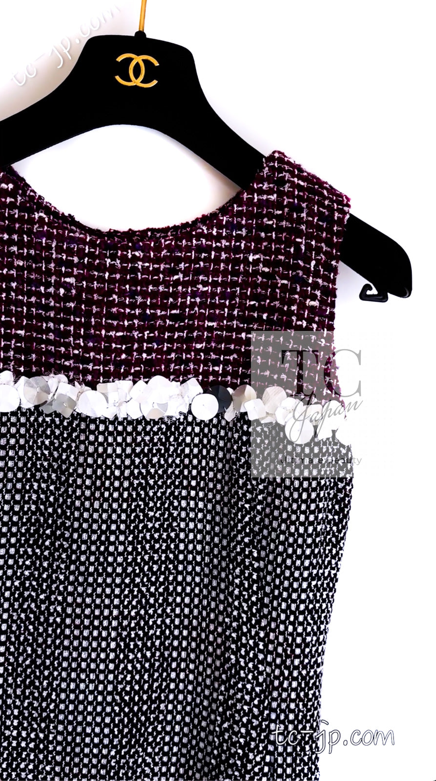 CHANEL 09S Purple Cotton Sequin Trim Wool Tweed Dress 38 シャネル パープル コットン スパンコール トリム ウール ツイード ワンピース 即発