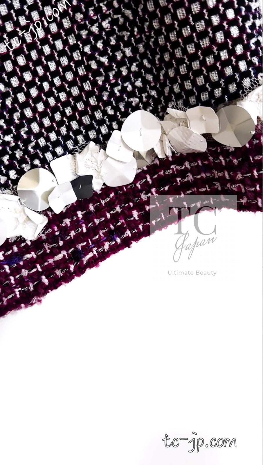 CHANEL 09S Purple Cotton Sequin Trim Wool Tweed Dress 38 シャネル パープル コットン スパンコール トリム ウール ツイード ワンピース 即発
