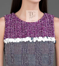CHANEL 09S Purple Cotton Sequin Trim Wool Tweed Dress 38 シャネル パープル コットン スパンコール トリム ウール ツイード ワンピース 即発