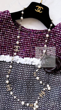 CHANEL 09S Purple Cotton Sequin Trim Wool Tweed Dress 38 シャネル パープル コットン スパンコール トリム ウール ツイード ワンピース 即発