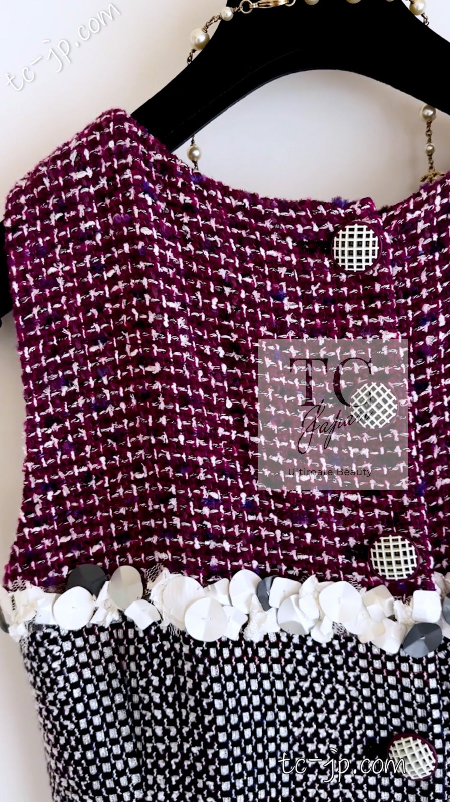 CHANEL 09S Purple Cotton Sequin Trim Wool Tweed Dress 38 シャネル パープル コットン スパンコール トリム ウール ツイード ワンピース 即発