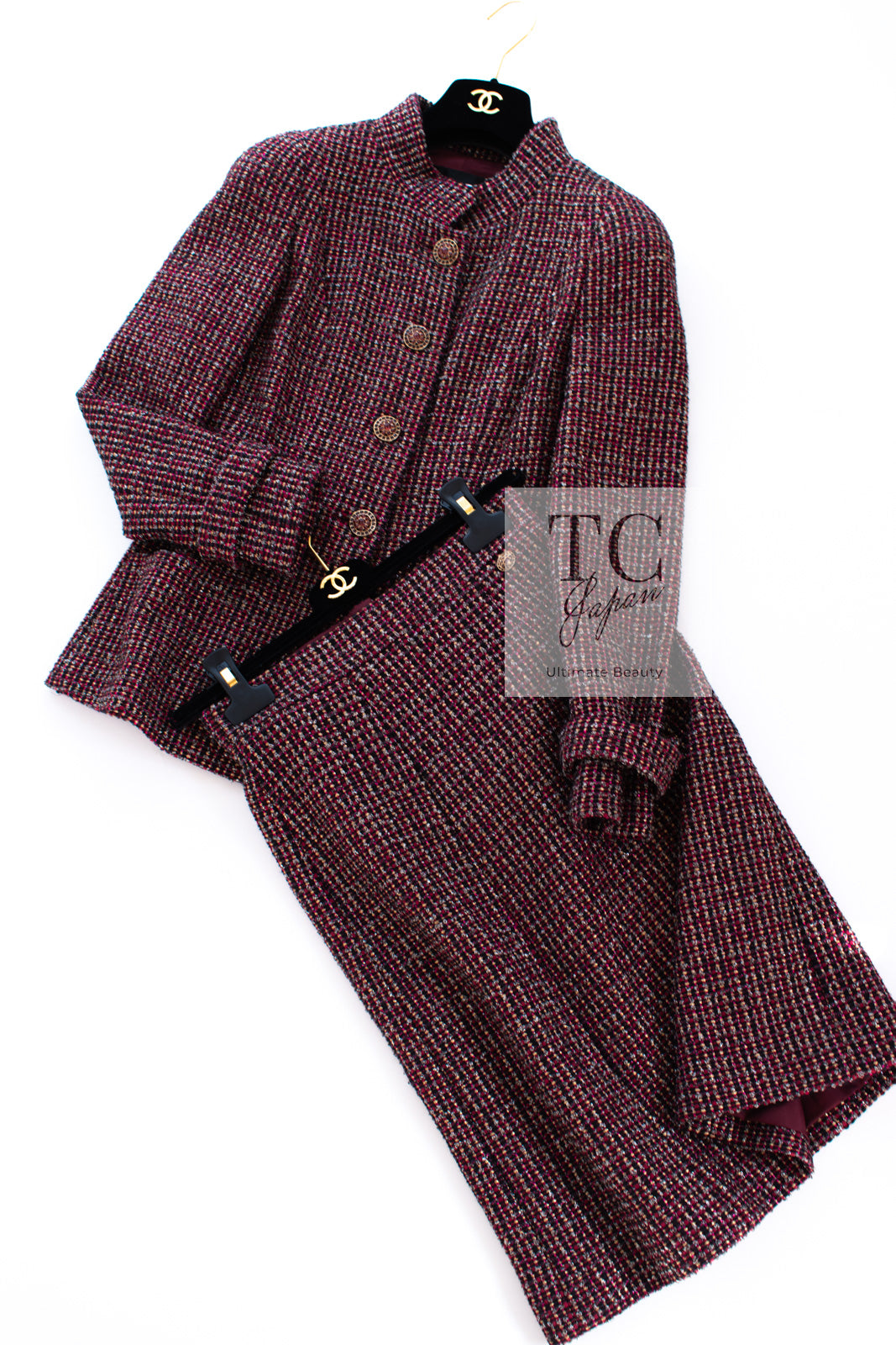 CHANEL 12PF Burgundy Wine Red Griopix Jacket Skirt Suit 34 シャネル バーガンディー ワイン レッド グリポア宝石ボタン ジャケット スカート スーツ 即発