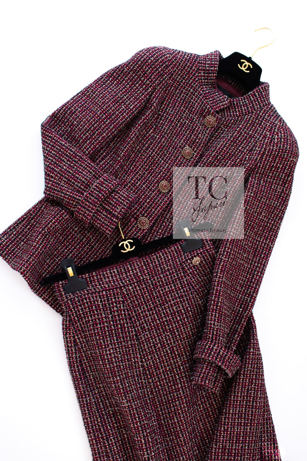 CHANEL 12PF Burgundy Wine Red Griopix Jacket Skirt Suit 34 シャネル バーガンディー ワイン レッド グリポア宝石ボタン ジャケット スカート スーツ 即発