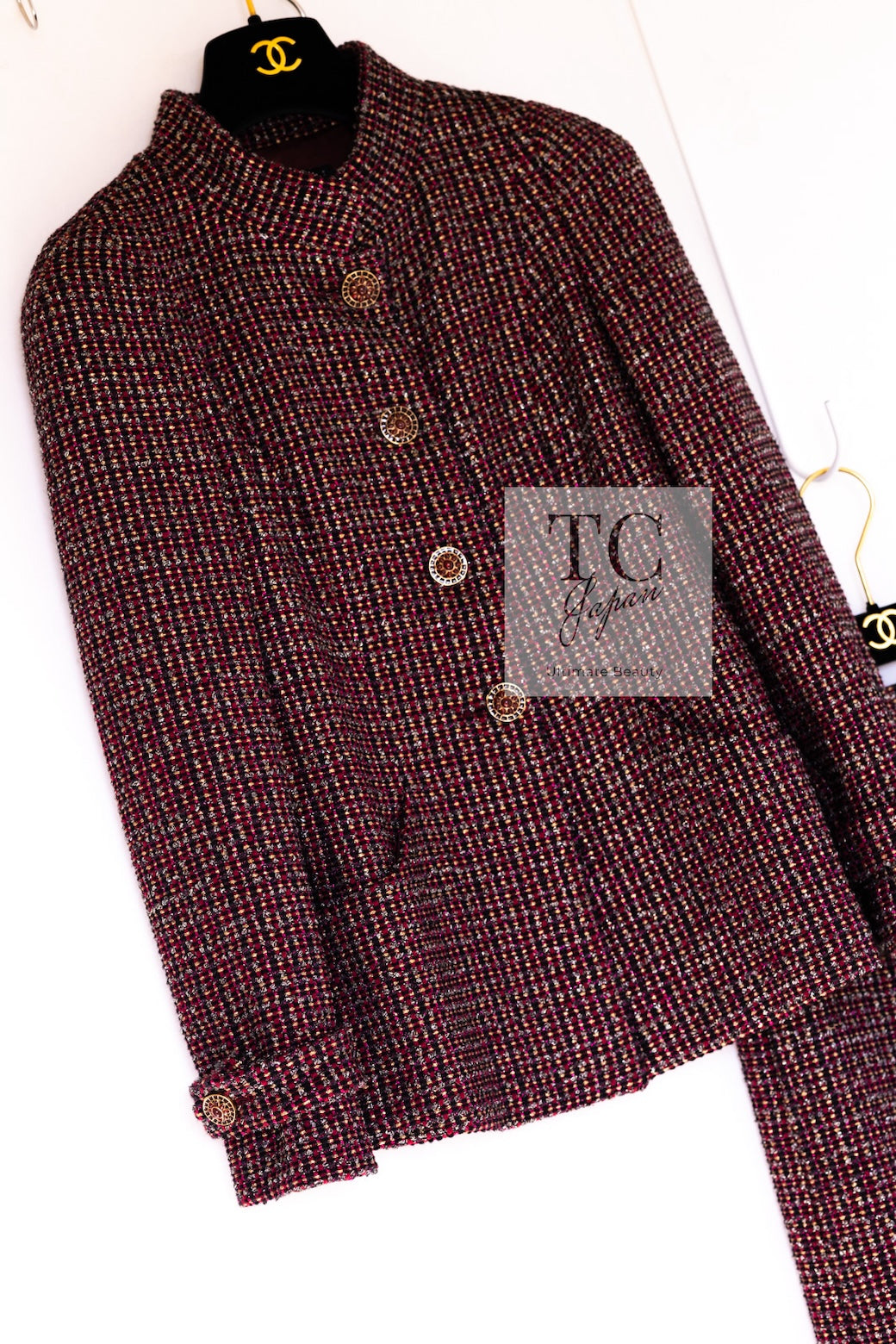 CHANEL 12PF Burgundy Wine Red Griopix Jacket Skirt Suit 34 シャネル バーガンディー ワイン レッド グリポア宝石ボタン ジャケット スカート スーツ 即発