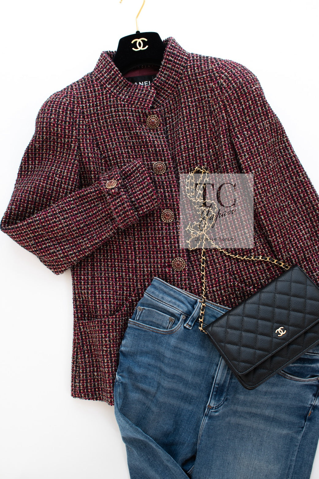 CHANEL 12PF Burgundy Wine Red Griopix Jacket Skirt Suit 34 シャネル バーガンディー ワイン レッド グリポア宝石ボタン ジャケット スカート スーツ 即発