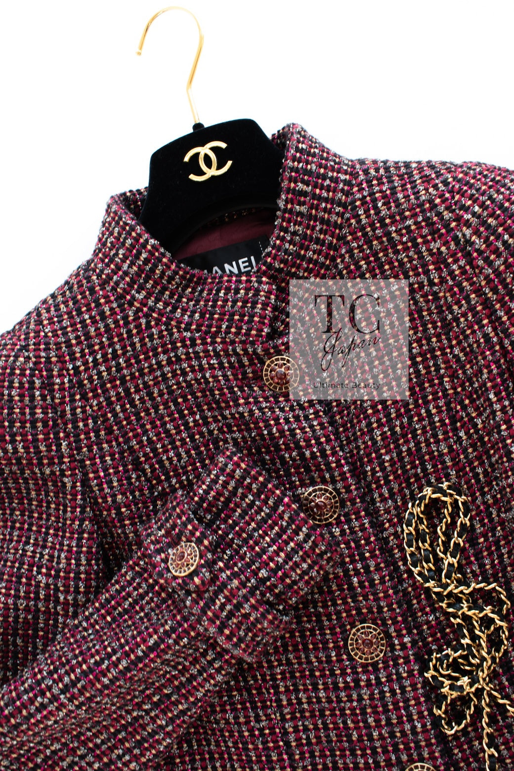CHANEL 12PF Burgundy Wine Red Griopix Jacket Skirt Suit 34 シャネル バーガンディー ワイン レッド グリポア宝石ボタン ジャケット スカート スーツ 即発