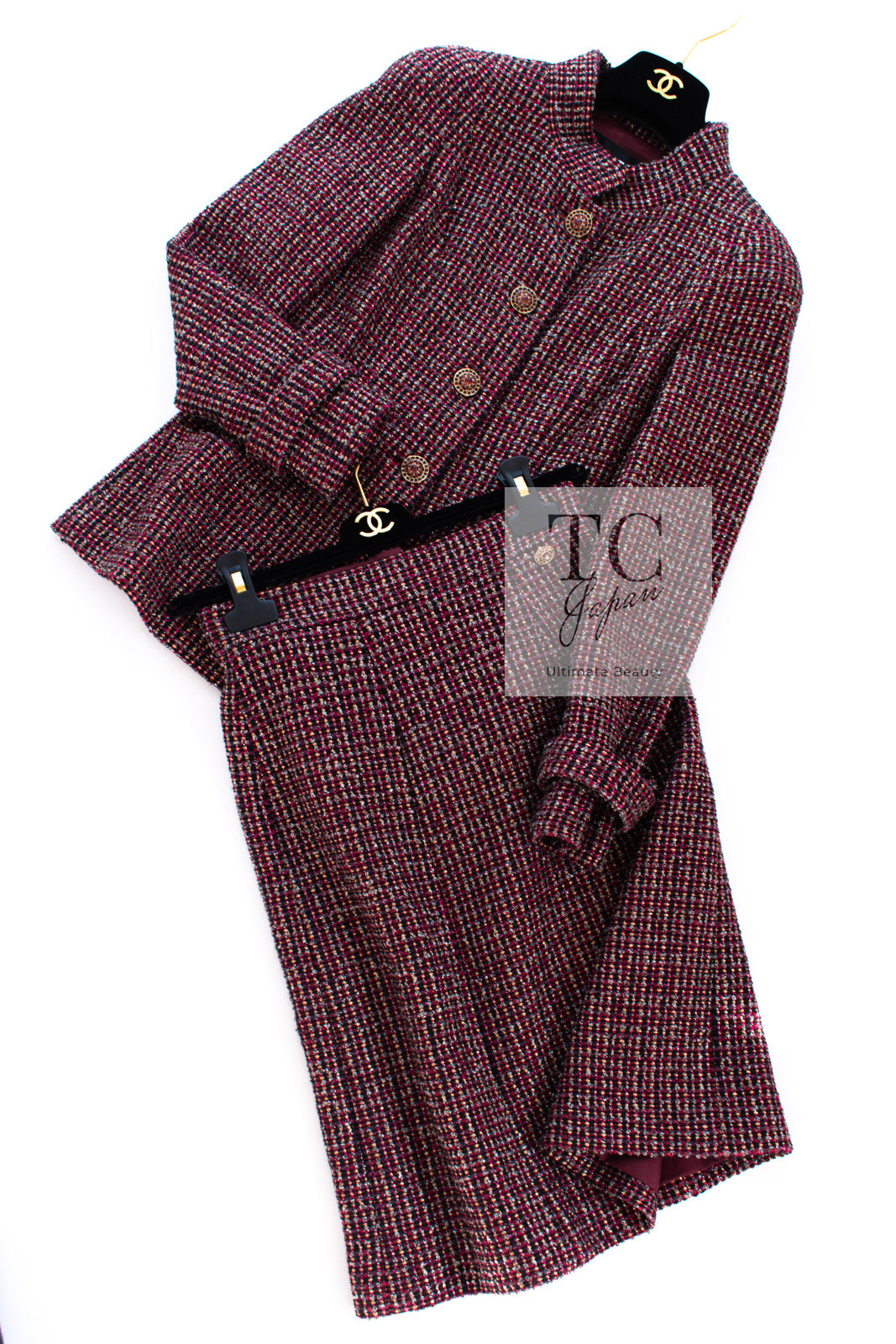 CHANEL 12PF Burgundy Wine Red Griopix Jacket Skirt Suit 34 シャネル バーガンディー ワイン レッド グリポア宝石ボタン ジャケット スカート スーツ 即発