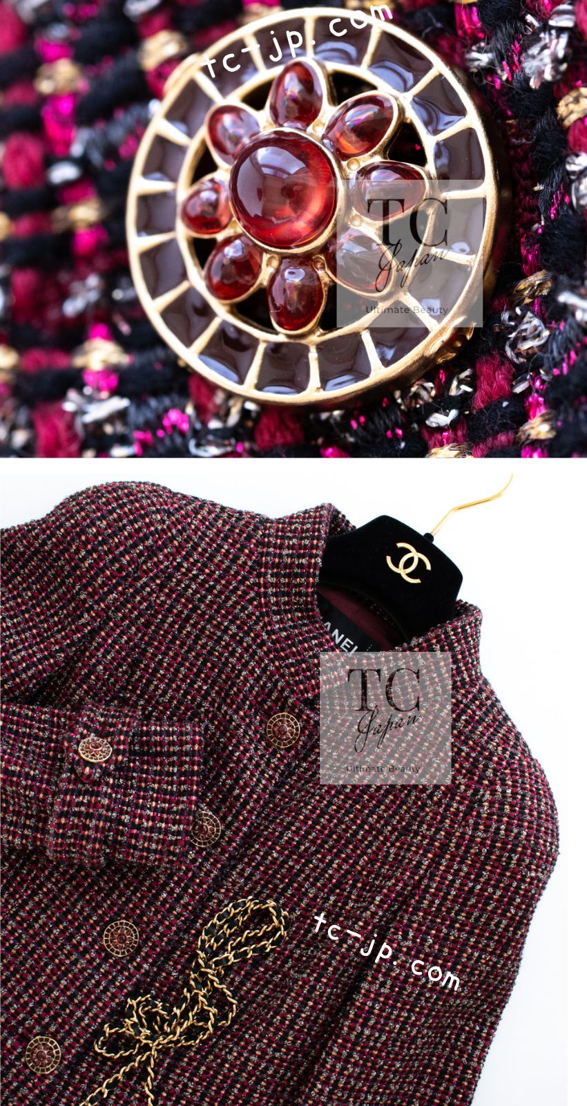 CHANEL 12PF Burgundy Wine Red Griopix Jacket Skirt Suit 34 シャネル バーガンディー ワイン レッド グリポア宝石ボタン ジャケット スカート スーツ 即発