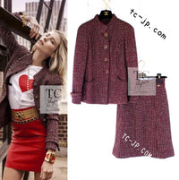 CHANEL 12PF Burgundy Wine Red Griopix Jacket Skirt Suit 34 シャネル バーガンディー ワイン レッド グリポア宝石ボタン ジャケット スカート スーツ 即発