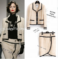 CHANEL 06PF Ivory Black Trim Boucle Tweed Jacket Skirt Suit 38 40 シャネル アイボリー ブラック トリミング ブークレ ツイード ジャケット スカート スーツ 即発
