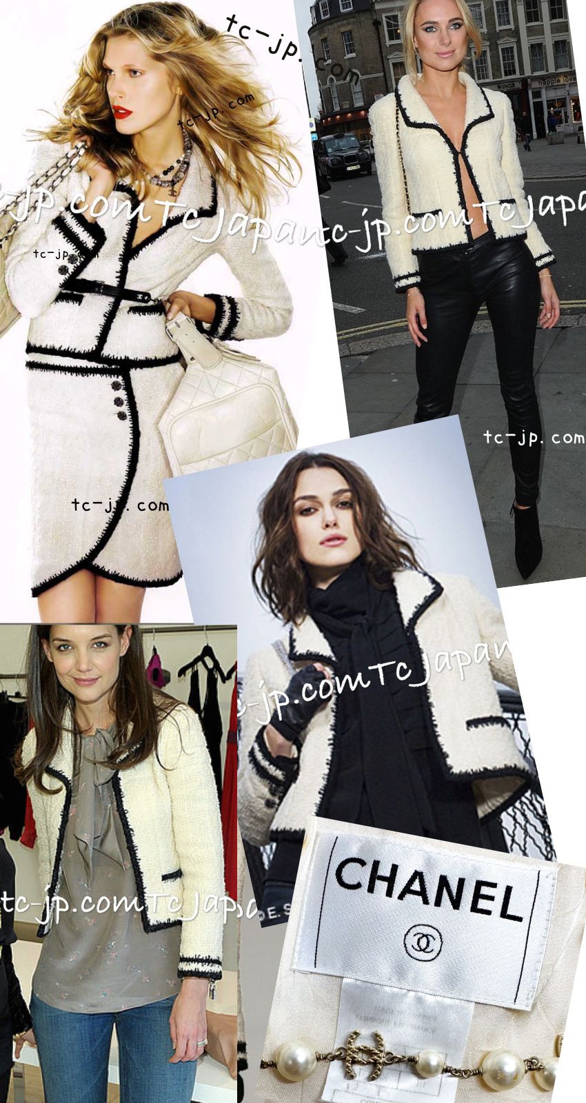 CHANEL 06PF Ivory Black Trim Boucle Tweed Jacket Skirt Suit 38 40 シャネル アイボリー ブラック トリミング ブークレ ツイード ジャケット スカート スーツ 即発