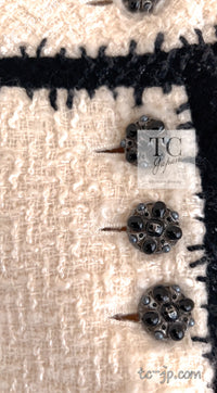 CHANEL 06PF Ivory Black Trim Boucle Tweed Jacket Skirt Suit 38 40 シャネル アイボリー ブラック トリミング ブークレ ツイード ジャケット スカート スーツ 即発