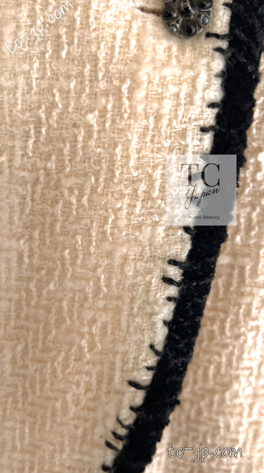 CHANEL 06PF Ivory Black Trim Boucle Tweed Jacket Skirt Suit 38 40 シャネル アイボリー ブラック トリミング ブークレ ツイード ジャケット スカート スーツ 即発